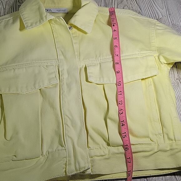 Zara Light Yellow Denim Jean Jacket Womens Size XS - Picture 6 of 10